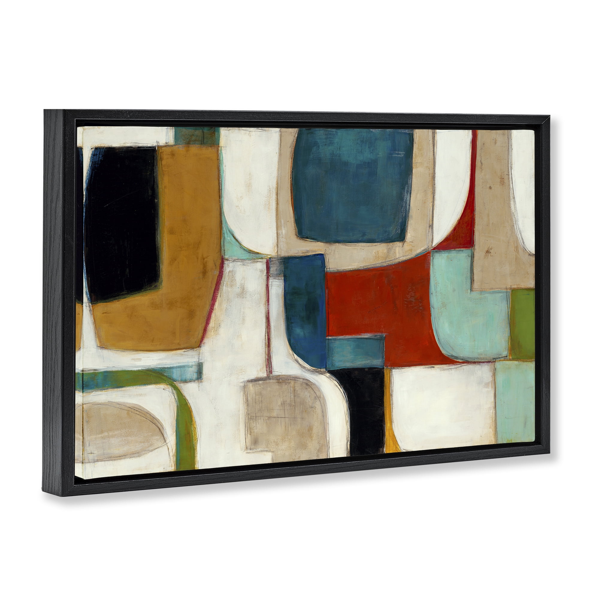 Stupell Industries Abstract Cubism Shapes Abstract Painting Black Floater Framed Canvas Art Print Wall Art, 31 x 21