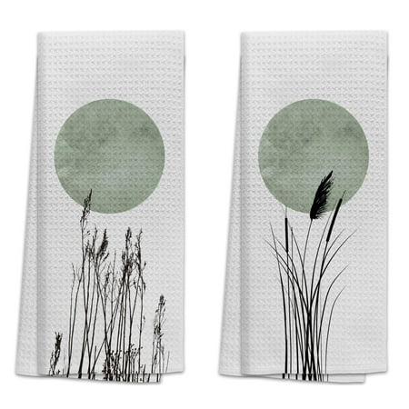 

TNUW Boho Sage Green Moon Kitchen Towels 16x24In of 2 Bohemian Dish Towels Sage Green Decorative Hand Towels for Boho Bathroom Abstract Painting Hand Tea Towels for Boho Kitchen Bathroom Decor C43