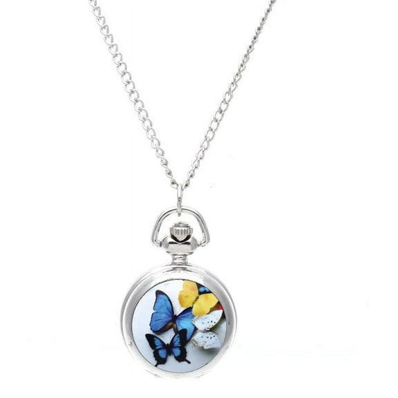 Lady Locket Pendant Quartz Pocket Watch Necklace Chain Vintage Butterfly [Watch]