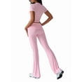 thumbnail image 3 of Women's 2-Piece Lounge Set with Ruched Short Sleeve Top and High-Waist Wide Leg Pants Pink XL, 3 of 10