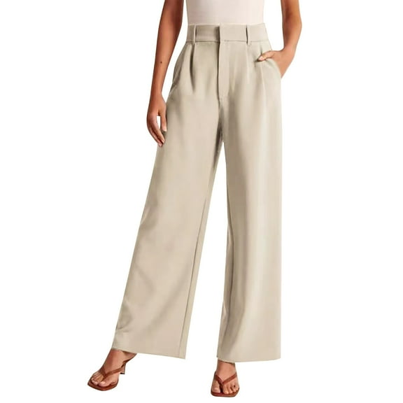 KALE Linen Pants Women Palazzo for Women's Trousers Solid Color Thin Pocket High Waist Wide Leg Suit Casual Women's Pants Beige