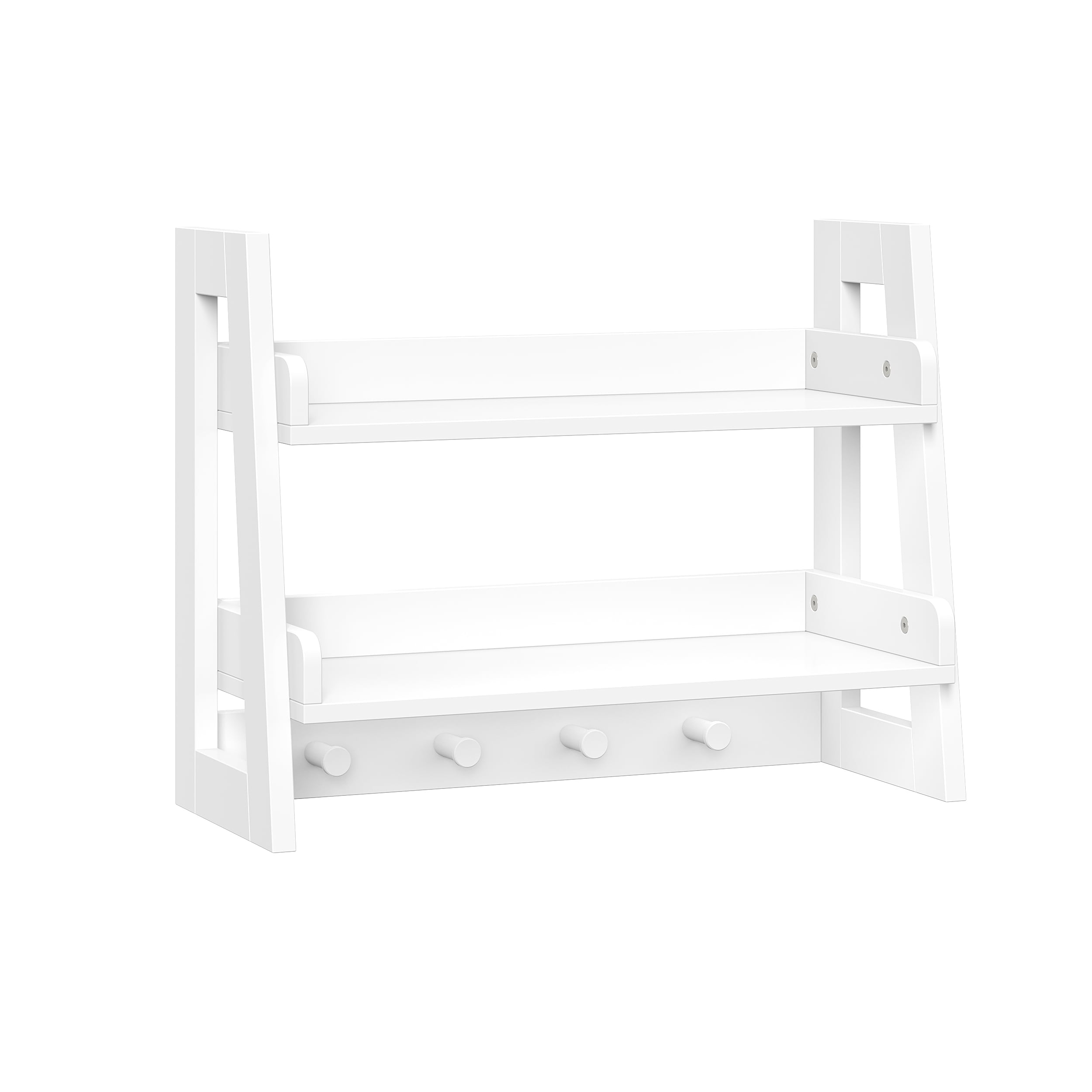 RiverRidge Amery 2-Tier Bathroom Ladder Shelf with Open Storage and Towel Hooks - White