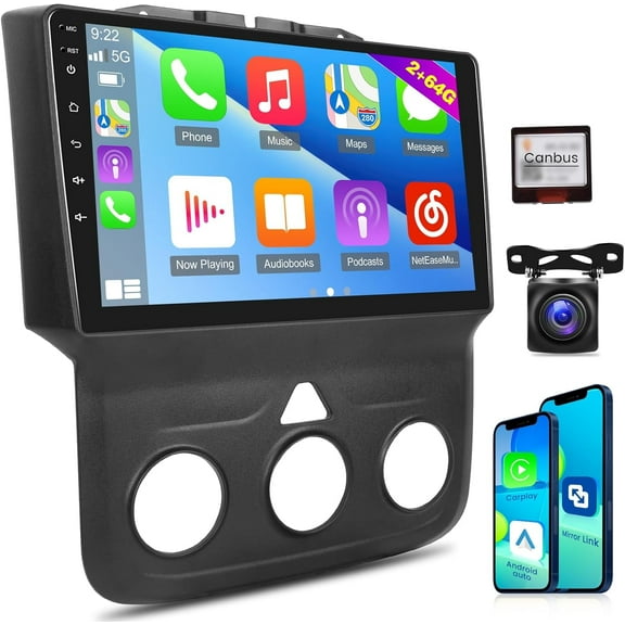 Rimoody [2G 64G] Car Radio for Dodge RAM 1500 2500 3500 2013-2018 (Only for Manual A/C), 9 inch Android 15 Touch Screen Stereo, Carplay/Android Auto/EQ Audio/SWC  AHD Backup Camera