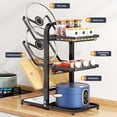 thumbnail image 3 of Adjustable Height Carbon Steel Kitchen Countertop Organizer - 4-Tier Spice Rack with 3-Tier Pot Lid Holder, Multifunctional Desktop Storage Shelf for Cutting Boards & Utensils, Includes Drainage, 3 of 7
