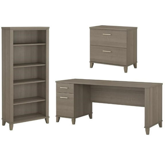 Home Square 3-Piece Set with 72W Office Desk File Cabinet & 5-Shelf Bookcase