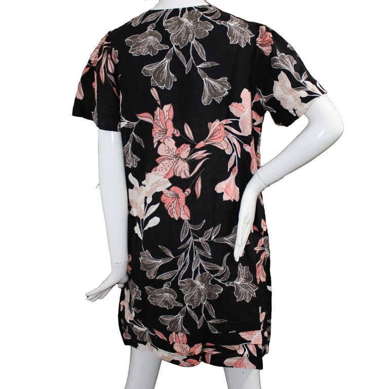 knee length dresses for ladies Nicole Miller Women's V-Neck Linen Blend Mini Dress Black / XL