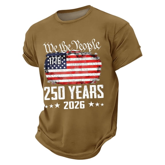CIENVNSTG 250th Anniversary USA Shirts for Men Flag T-Shirt 4th of July Shirt 250 Years Birthday Patriotic Tops for Patriotic Gatherings Celebrations and Outdoor Wear Light Brown M