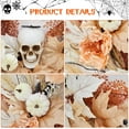 thumbnail image 5 of 22 Inch Halloween Wreath for Front Door, Halloween Skull Wreath with Lights White Pumpkins Roses, Halloween Decorations Fall Maple Leaves Wreath for Porch Window Indoor Outdoor Decor, 5 of 8