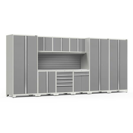 

NewAge Products Pro Series Platinum 10 Piece Cabinet Set Heavy Duty 18-Gauge Steel Garage Storage System Slatwall Included
