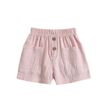 

Coduop Toddler Kids Shorts Elastic Short Pants with Pockets Infant Boys Girls Comfort Soft Pants