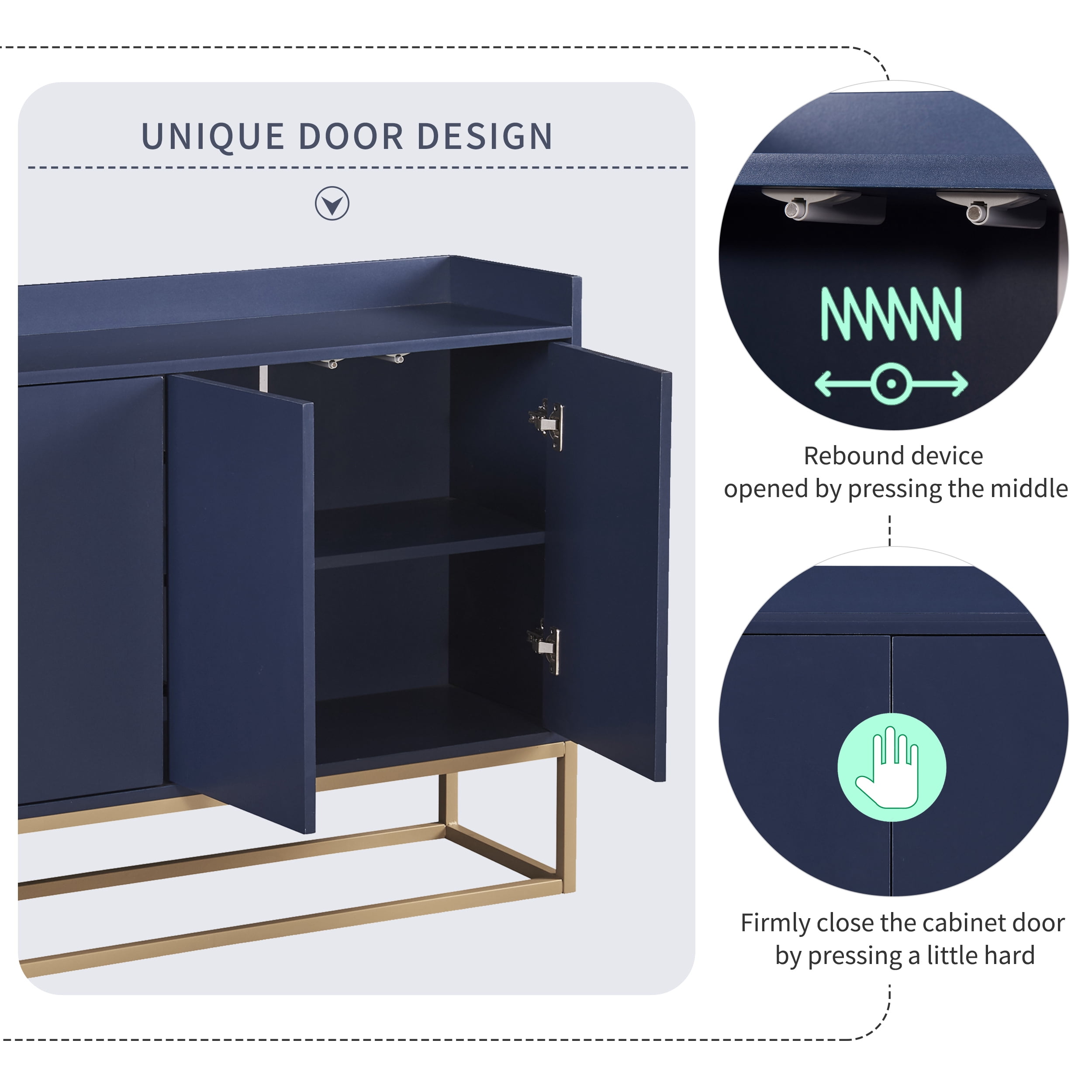 DEALTOPS Modern Sideboard with Large Storage Space and Rebound Device Doors for Dining Room - Navy