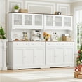 thumbnail image 4 of Hiphuta 72"Tall Kitchen Pantry Storage Cabinet with Power Outlet, Freestanding Cupboard Storage Buffet Hutch with Microwave Stand, Coffee Bar with Drawers & Glass Doors, White, 4 of 10