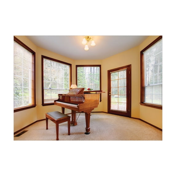 Ambesonne Antique Jigsaw Puzzle, Round Room with Piano, Heirloom-Quality Fun Activity for Family Durable Cardboard, 1000 pcs, Brown Pale Yellow White