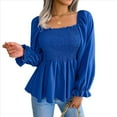 thumbnail image 2 of Blusa Tipo Babydoll de Larga con Cuello Cuadrado, Fruncido, Dobladillo con Volantes y Peplum Fruncido para Mujer. Azul M, 2 of 10