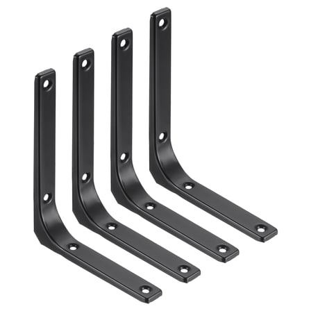 Uxcell 4Pcs Floating Shelf Brackets, 5 x 6 Inch Heavy Duty Wall Shelf Supports, Steel Joint Angle Brackets for Wood Shelves, Cabinets, Countertop Support, Black