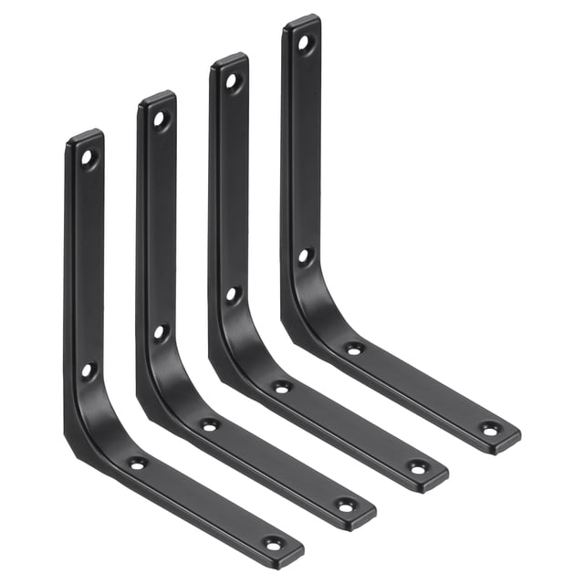Uxcell 4Pcs Soportes de Estante Flotante, Soportes de Estante de Pared de Alta Resistencia de 5 x 6 Pulgadas, Soportes de Ángulo de Acero para Estantes de Madera, Armarios, Soporte de Encimera, Negro