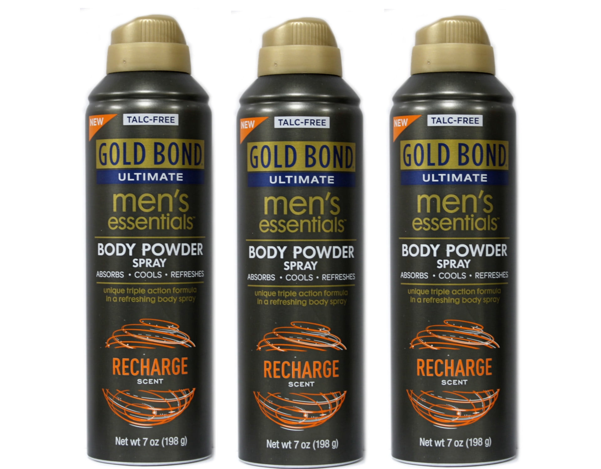 Gold Bond Ultimate Mens Essentials Body Powder Spray, Rechrge Scent, 7 Oz, 3 Pack