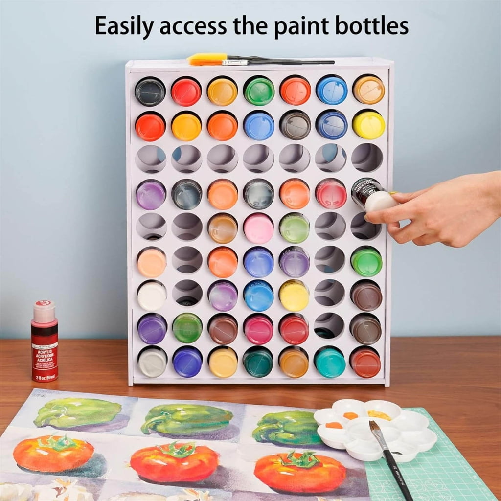 Space Efficient Paint Rack Wall Mount Paint Holder 49/63 Holes Rack for 2oz Craft Paints Efficient Storage