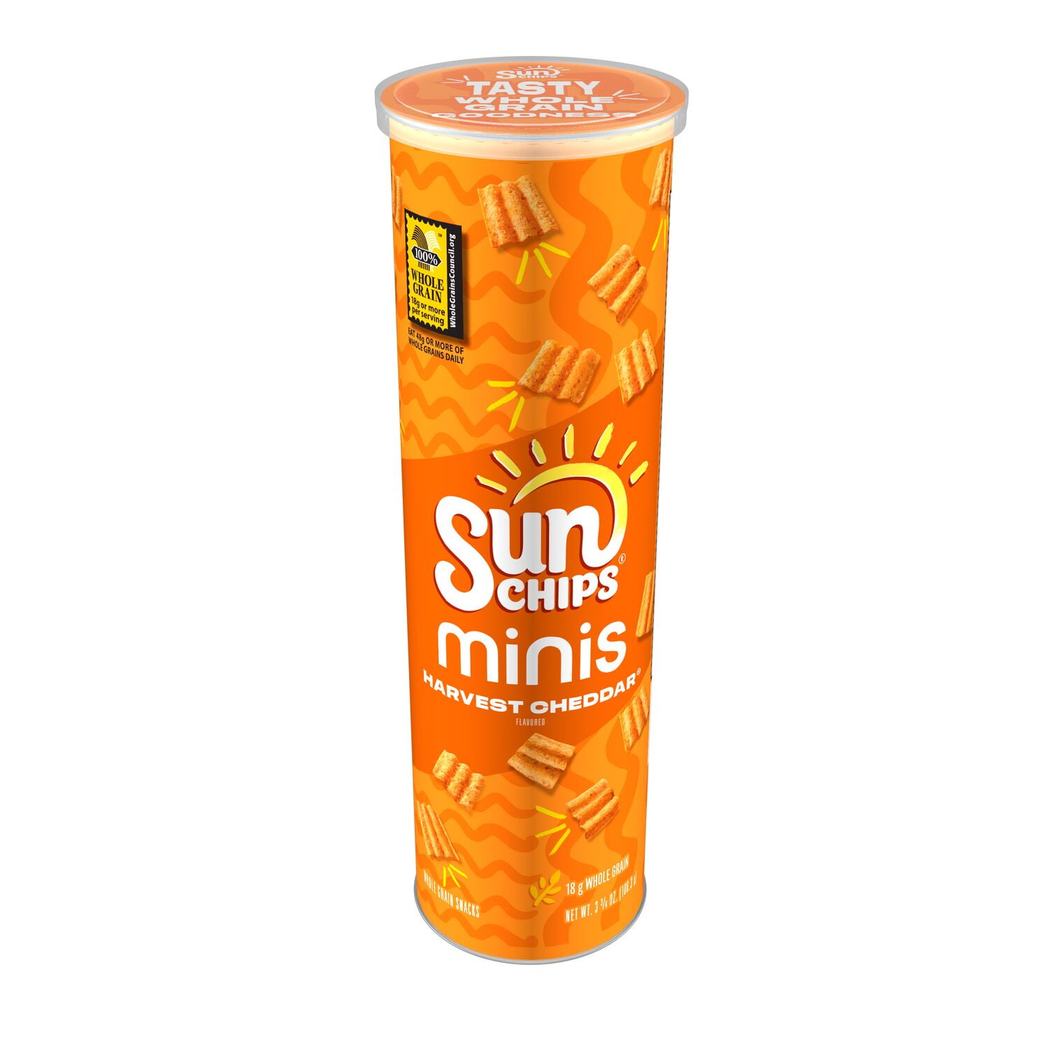 (6 pack) SunChips Minis, Harvest Cheddar Canister Snack Chips, 3.75 oz Canister