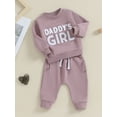 thumbnail image 3 of Suealasg Toddler Baby Girl 2Pcs Fall Pants Set 3M 6M 12M 18M 24M 2T 3T Kids Girl Fuzzy Letter Embroidery Long Sleeve Sweatshirt + Pants Set Newborn Girl Casual Autumn Clothing, 3 of 8