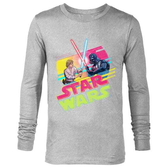Star Wars Luke Skywalker vs Darth Vader Duel Retro 1980 Vibe - Long Sleeve T-Shirt for Men - Customized-Athletic Heather
