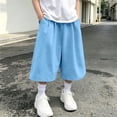 thumbnail image 6 of ZACPNCV Boys Girls Capri Sweatpants Elastic Waist Drawstring Lounge Capris Wide Leg Cropped Pants with Pockets Workout Joggers 11-12Years Blue, 6 of 9