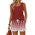 thumbnail image 2 of Striped Outfits for Women 2 Piece Sets Sleeveless Square Neck Tank Tops and Beach Shorts Set Loungewear Sets,Red,M, 2 of 9