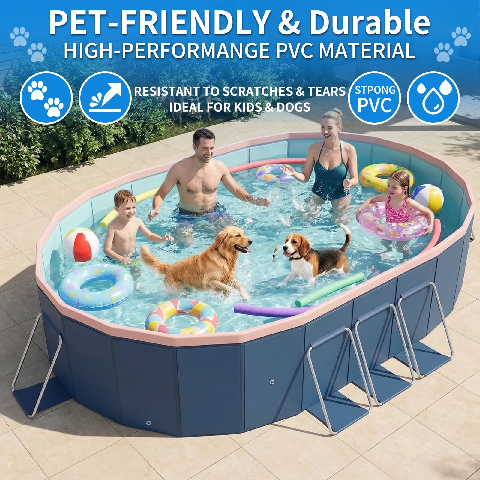 Liyufly Foldable Above Ground Swimming Pool, Metal Steel Frame Kiddie Pools with Canopy Sunshade for Backyard, Garden, Lawn for Adults, 105in