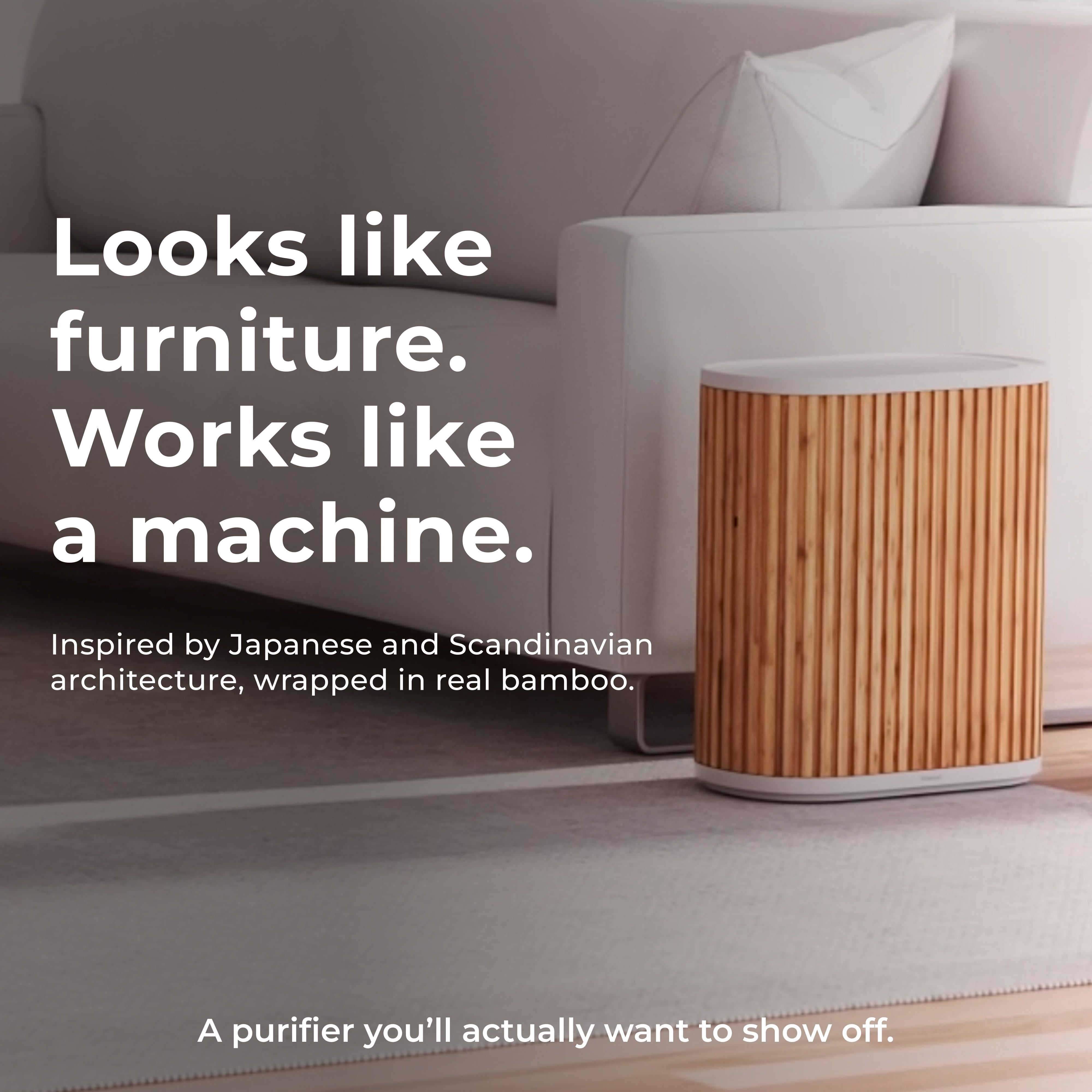 The Windmill Air Purifier Max for Home - 3-In-1 Filtration for Smoke & More - True HEPA Filter, Activated Carbon, & Pre-Filter - Covers Up To 1950 Sq ft - Ultra-Quiet - App Compatible - Bamboo
