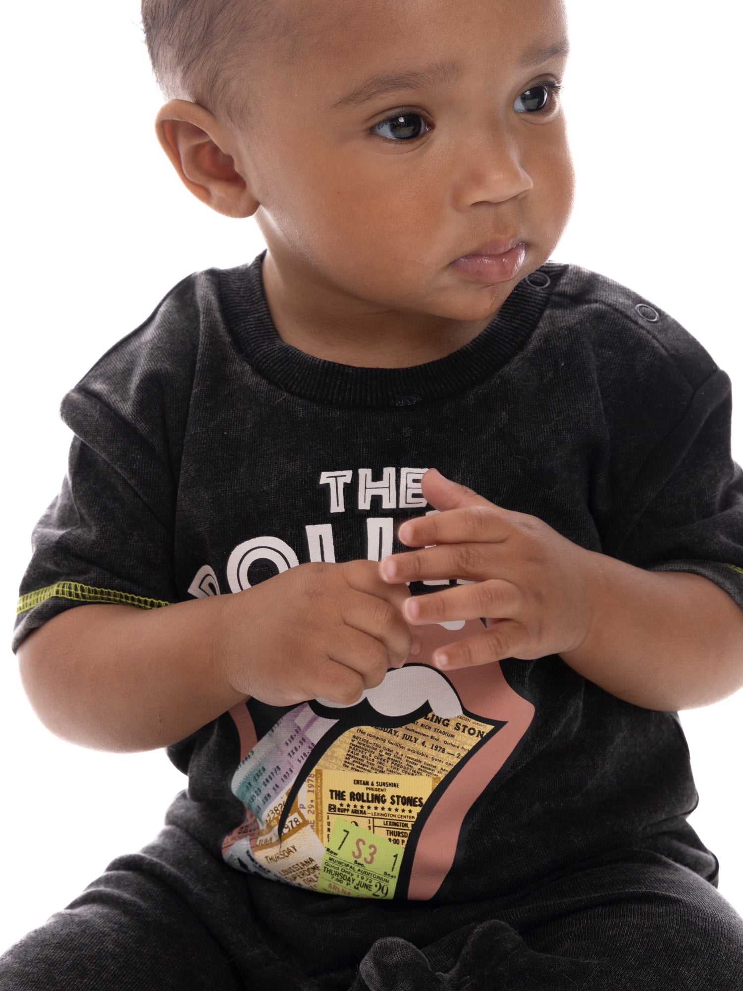 Rolling Stones Baby Graphic Romper with Short Sleeves, Sizes 0/3M- 24M