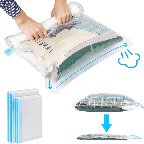 Eco-Friendly Vacuum Storage Bags, Space Saver Sealer Bags for Comforters Blankets Pillows, Roll-Up Compression & Reusable Vacuum Travel Storage Bag (4PCS)