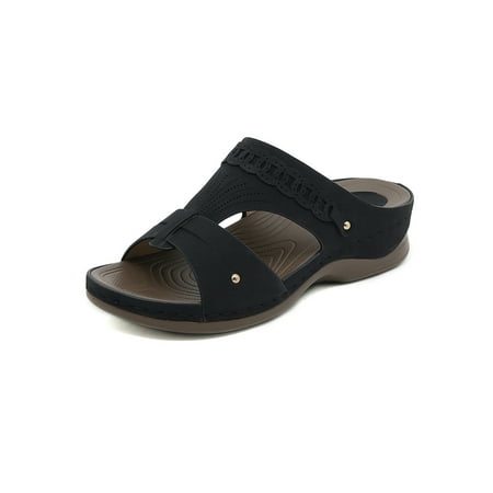

Tenmix Womens Sandals Beach Slide Slippers Summer Slides Slip On Casual Shoes Ladies Vintage Comfort Black 8.5