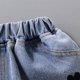 thumbnail image 4 of Pantalones cortos vaqueros Herrnalise para niñas, de mezclilla elástica con puños enrollados, con cintura elástica, informales, ropa deportiva de verano para niñas pequeñas (talla 4-15T), 4 of 8