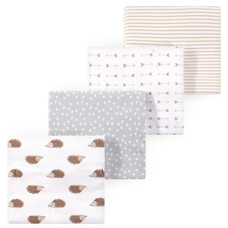 Luvable Friends Hudson Baby Flannel Receiving Blankets 4pk, Forest Hedgehogs