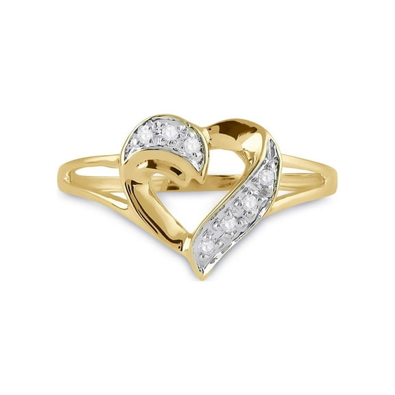 Diamond Princess 10kt Yellow Gold Womens Round Diamond Heart Ring 1/20 Cttw