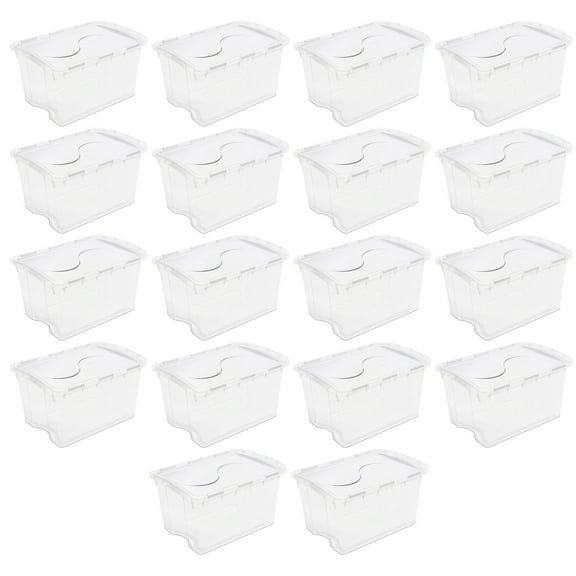 Sterilite 48 Qt Hinged Lid Storage Box Plastic Stackable Bin with Lid, 18 Pack