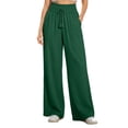 thumbnail image 3 of Women's Drawstring Wide Leg Pants with Pockets for Women Casual Elastic Waist Soft Flowy Trousers with Pockets, Travel Lounge Business | VerBelle,Army Green L, 3 of 7