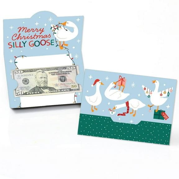 Big Dot of Happiness Christmas Silly Goose Money Cards for Cash with Envelopes, Winter Holiday Party Gift Card Holders, Funny Christmas Goose Money Holders for Cash - Set of 8