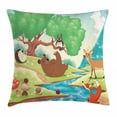 thumbnail image 1 of Hedgehog Throw Pillow Cushion Cover, Cartoon Landscape and Forest Animals Ladybug Snail Bear Fox Reindeer and Mushrooms, Decorative Square Accent Pillow Case, 16 X 16 Inches, Multicolor, by Ambesonne, 1 of 2