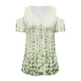 thumbnail image 5 of POLERO Women's Cut Out Cold Shoulder Tops, Green Leaves Print Summer Tees, Short Sleeve Sexy Shirts Vacation Hawaii Tunic for Travel Shopping Soft Lightweight 2XL, 5 of 7