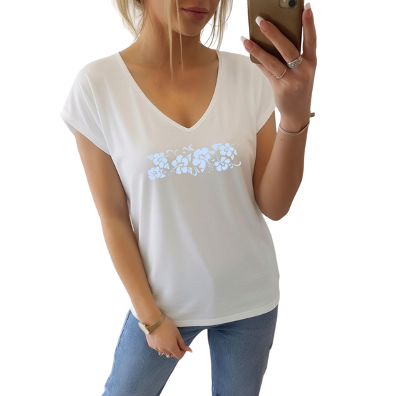 Giffimy Summer Tropical Floral Graphic Tees V-neck Print Tshirt Shirts Yellow White S-5XL Tops
