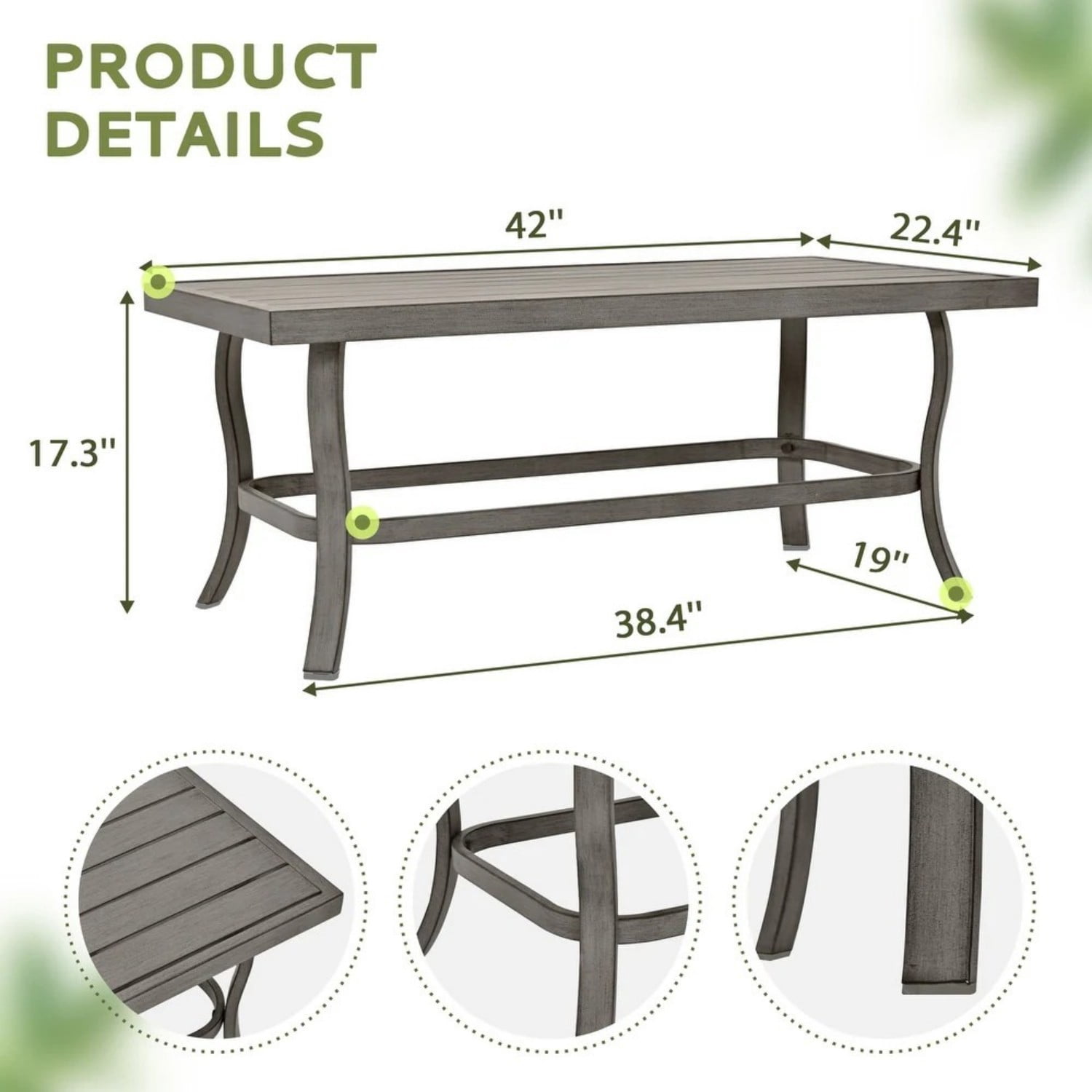 Outdoor Patio Coffee Table, Aluminum Rectangle Table, Weather-Resistant Center Table for Garden, Balcony, Backyard
