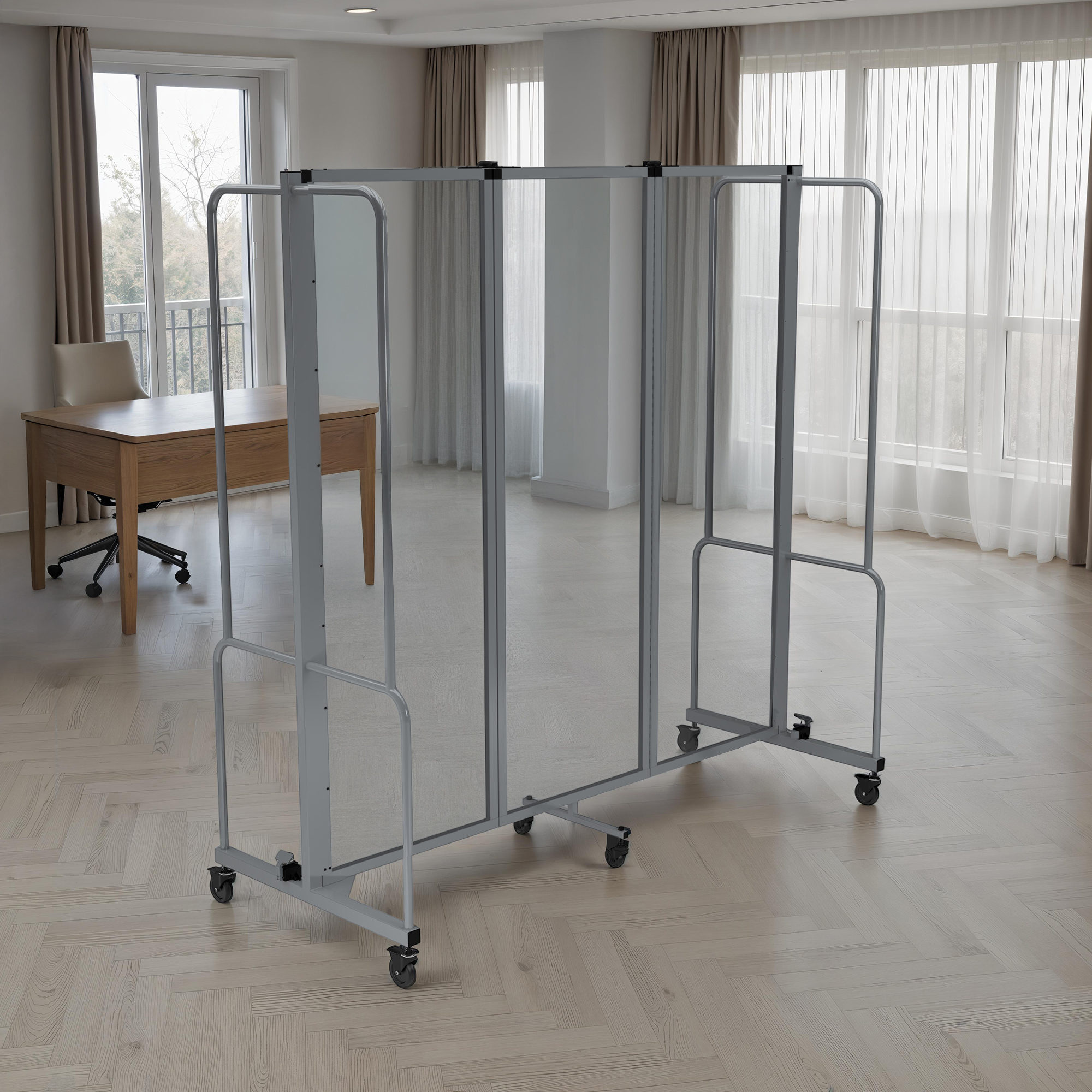 Hampden Furnishings Otis Collection Portable Room Divider, 3 Transparent Panels, Grey Frame