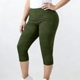 thumbnail image 2 of Women Capri Pants Plus Size Stretch Knee Length Leggings Ribbed Elastic Waist Casual Summer Pull On Capris Army Green 2XL, 2 of 7