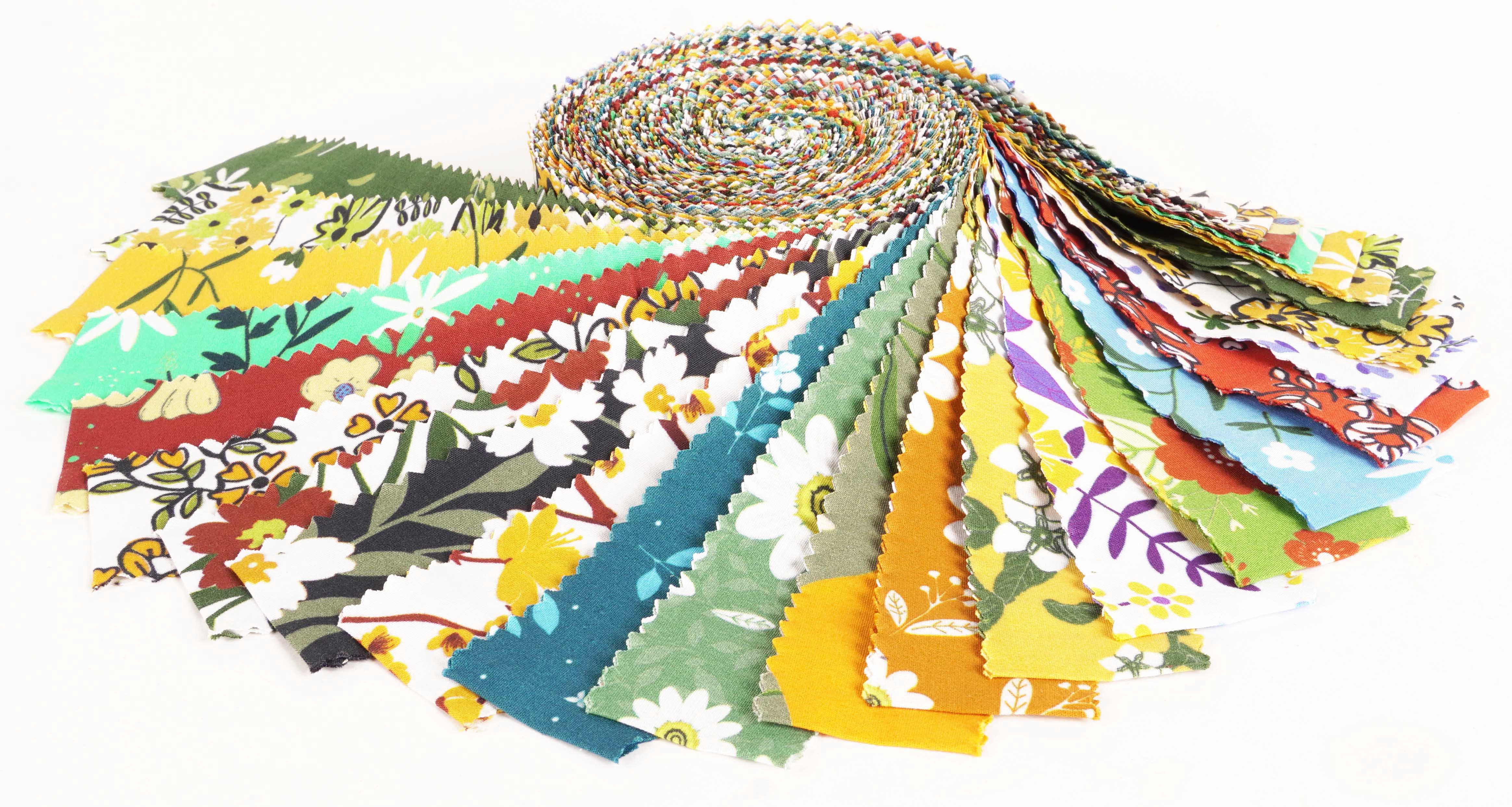 Soimoi 40Pcs Florals Print Precut Fabrics Strips Roll Up 1.5 inches Cotton Jelly Rolls For Quilting - Multicolor