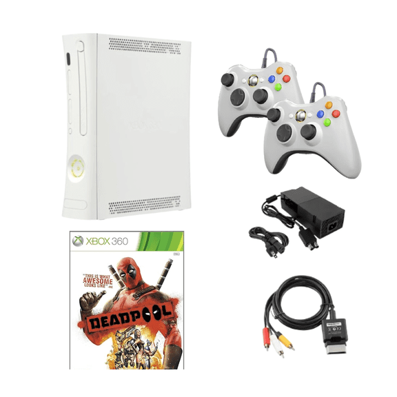 Microsoft Xbox 360 Original Refurbished Console Bundle - Includes Deadpool Game, 2 Controllers, & AV/Power Cables