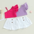 thumbnail image 2 of Douhoow 1-6 Years Girl 2Pcs Summer Outfits, Ruffle Sleeve One Shoulder Tops + Shorts Set, 2 of 8