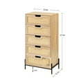 thumbnail image 2 of EastVita GarveeHome 5 Drawer Dresser, Rattan Chest of Drawers, Wooden Dresser with Metal Legs, Mid Century Modern Tall Drawer Dresser for Bedroom, Living Room, Entrance, 2 of 5