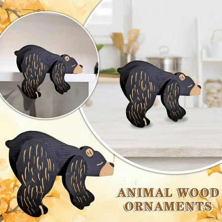 

iju7gthy Wooden Black Bear Desktop Ornaments Wood Carving Craft Ornaments
