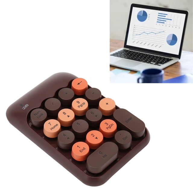 Touches Rondes Rétro 18 Touches, Pavé Numérique Sans Fil pour Ordinateur Portable, Récepteur USB, Pavé Numérique Portable et Silencieux, Distance Sans Fil jusqu'à 33 Pi, Multifonction avec ABS